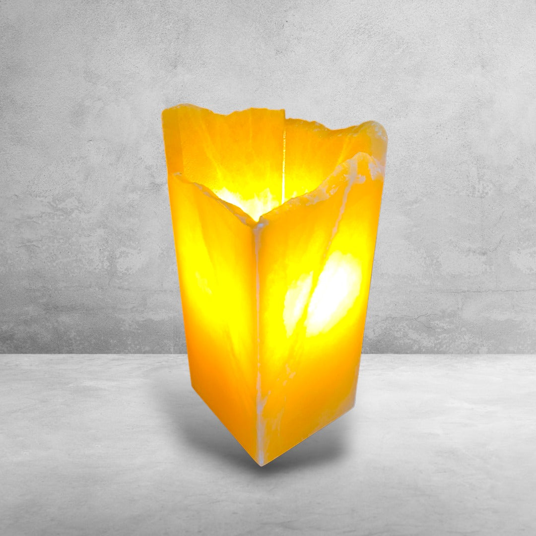 Gold Series 15, elegant golden onyx night light, irregular top