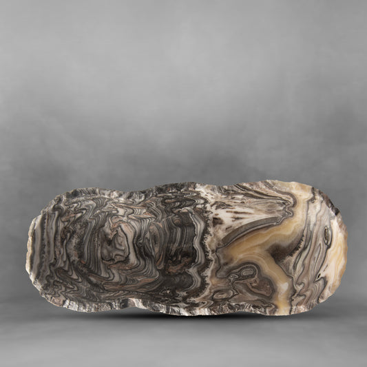 Natural stone art, abstract grays with brushstrokes of white, onyx candy bowl (small)