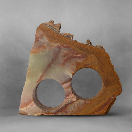 Red Stone, strong ocher and translucent white, wine rack in onyx, 2 bottles