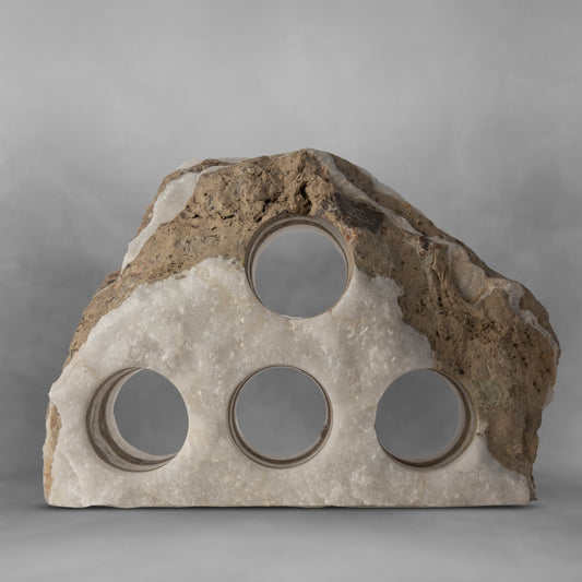 Snow & Stone, elegant onyx wine rack, white-snow texture and natural stone, 4 bottles