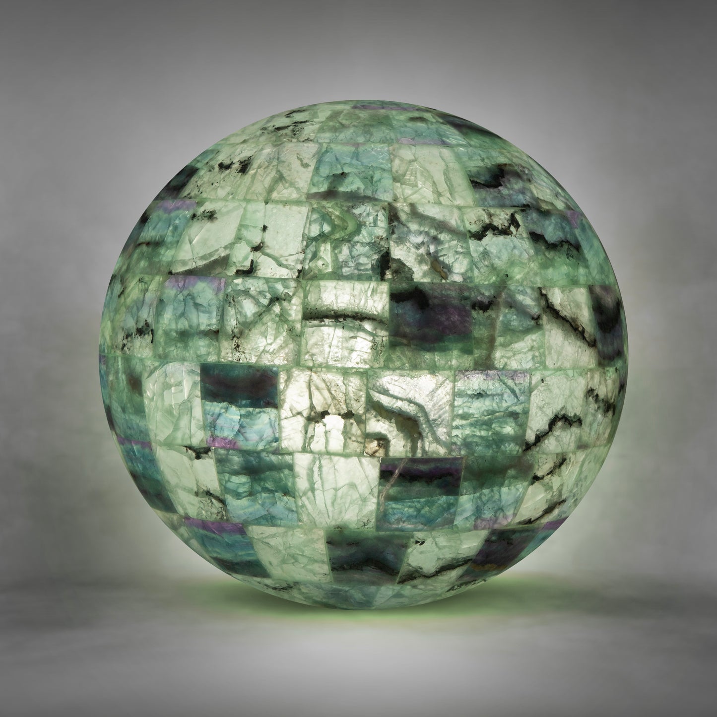 Mysterious Green Planet, flourite sphere lamp
