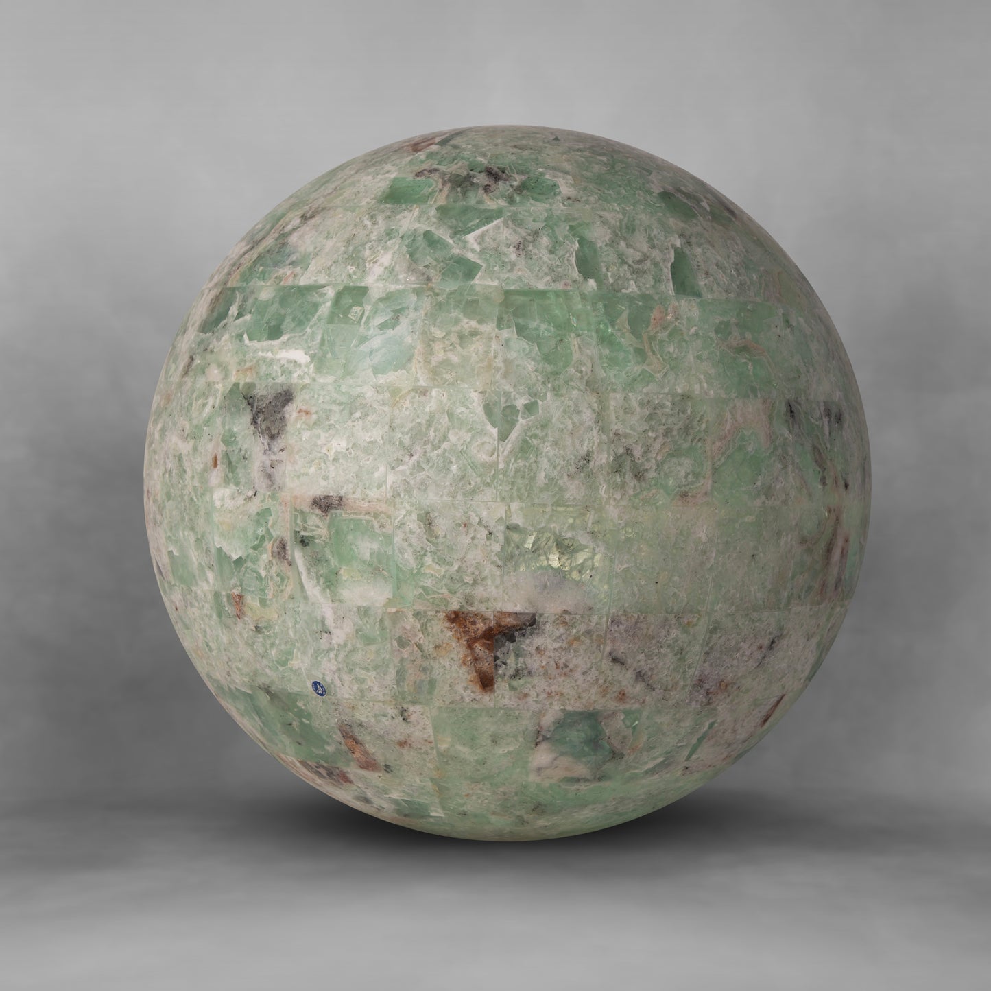 Snow in the Grass, whites and lights greens, flourite sphere lamp