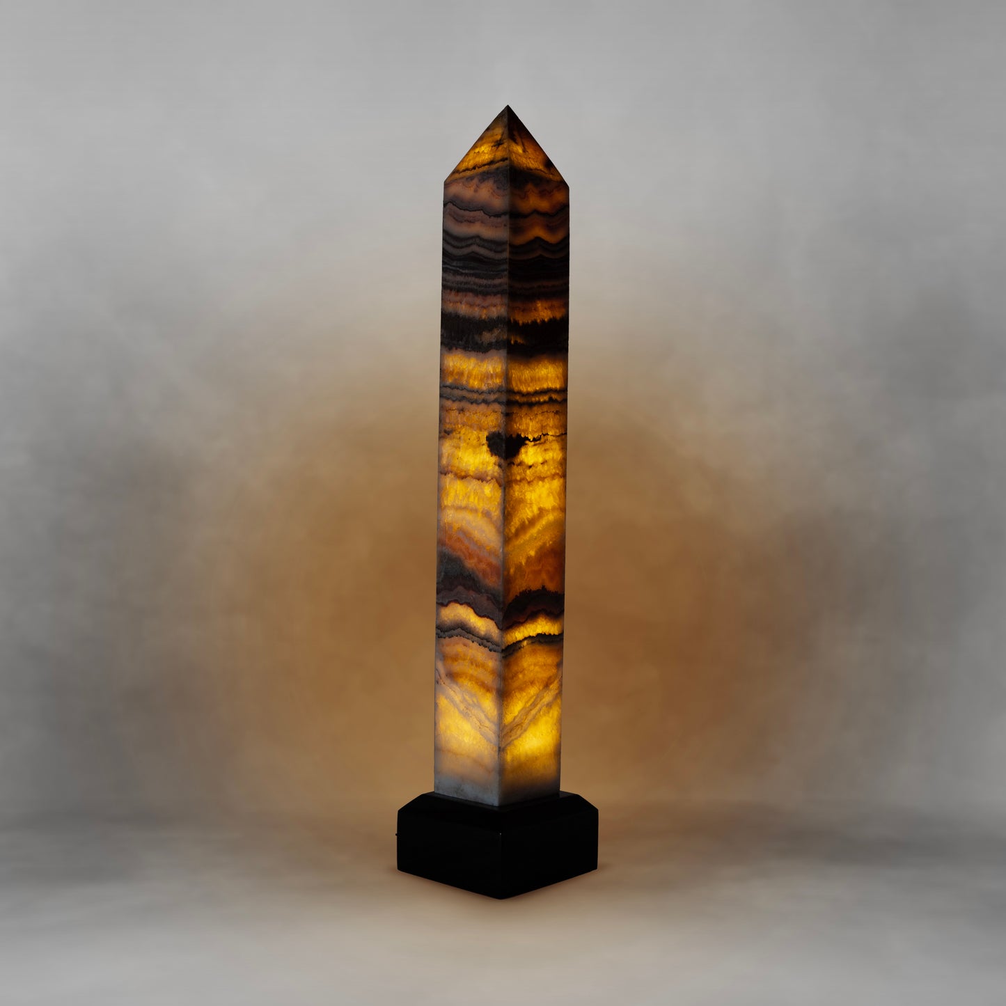 Terracotta Patterns, impressive onyx obelisk lamp (large)