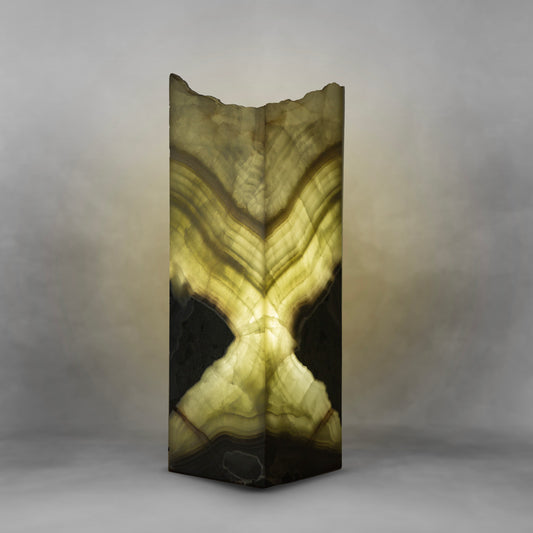 Gray & Green Patterns, fine onyx rectangle table lamp, irregular top
