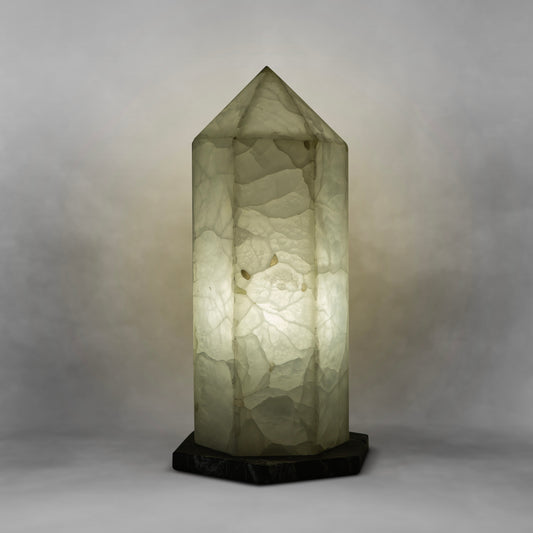 White Obelisk, exquisite white textured onyx rectangle table lamp