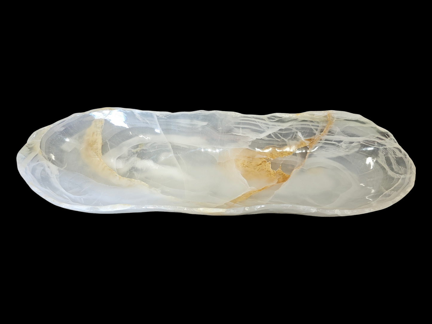 ICEY WHITE onyx decorative CANOE bowl
