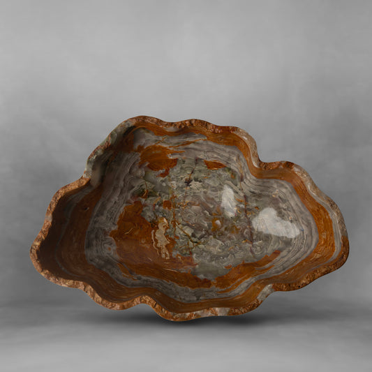 Deep and vibrant brown and gray, elegant onyx bowl