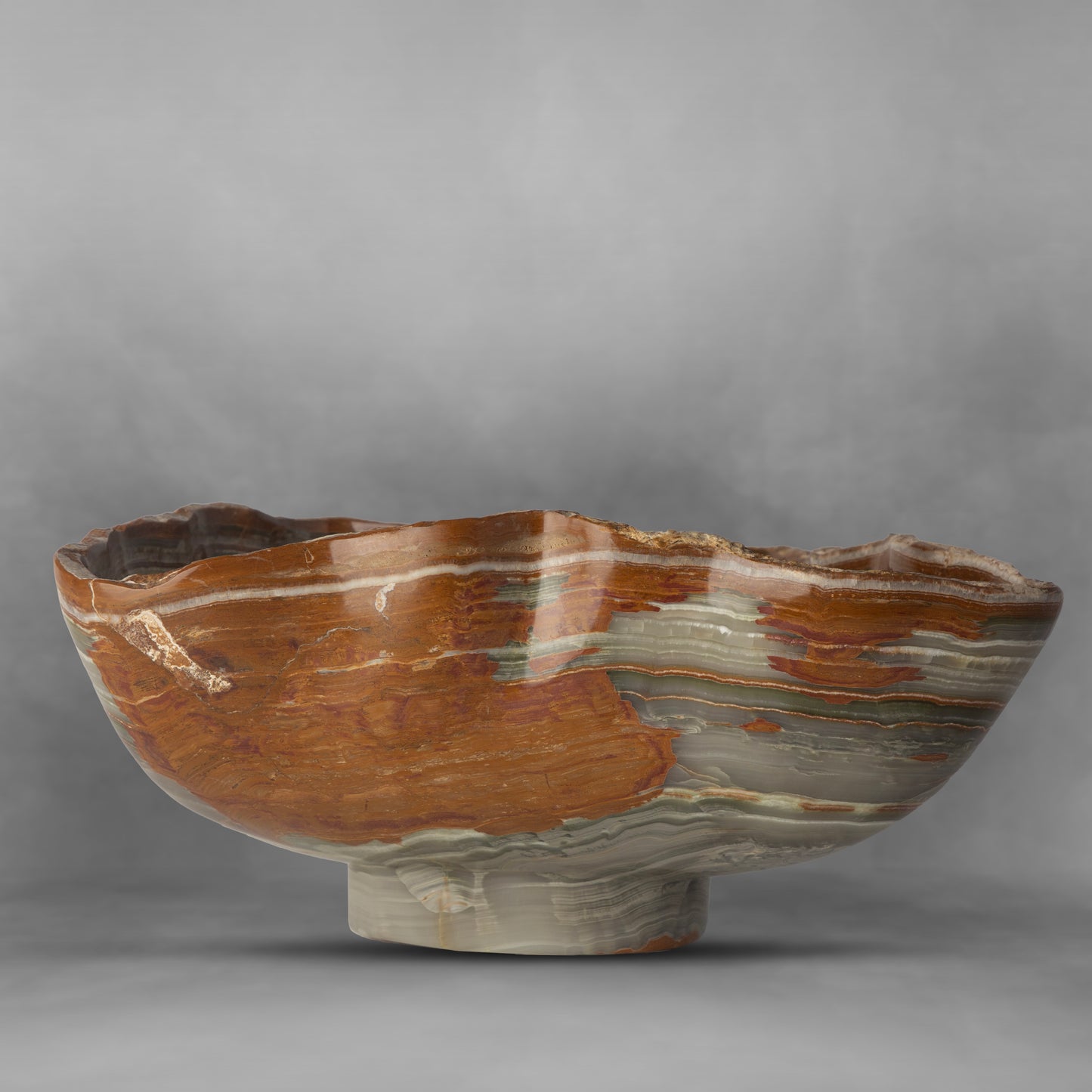 Stunning terracotta on gray, breathtaking onyx bowl (large)