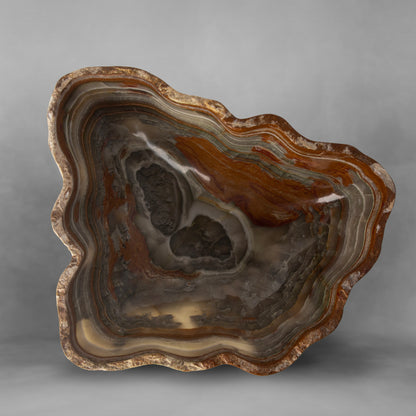 Stunning terracotta on gray, breathtaking onyx bowl (large)
