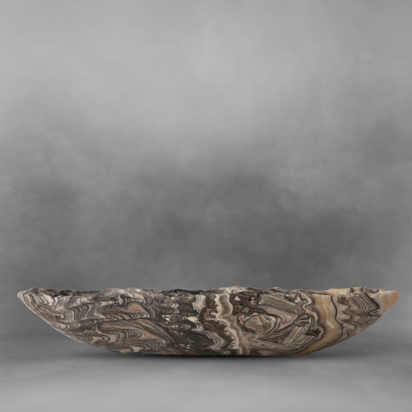 Natural stone art, abstract grays with brushstrokes of white, onyx candy bowl (small)