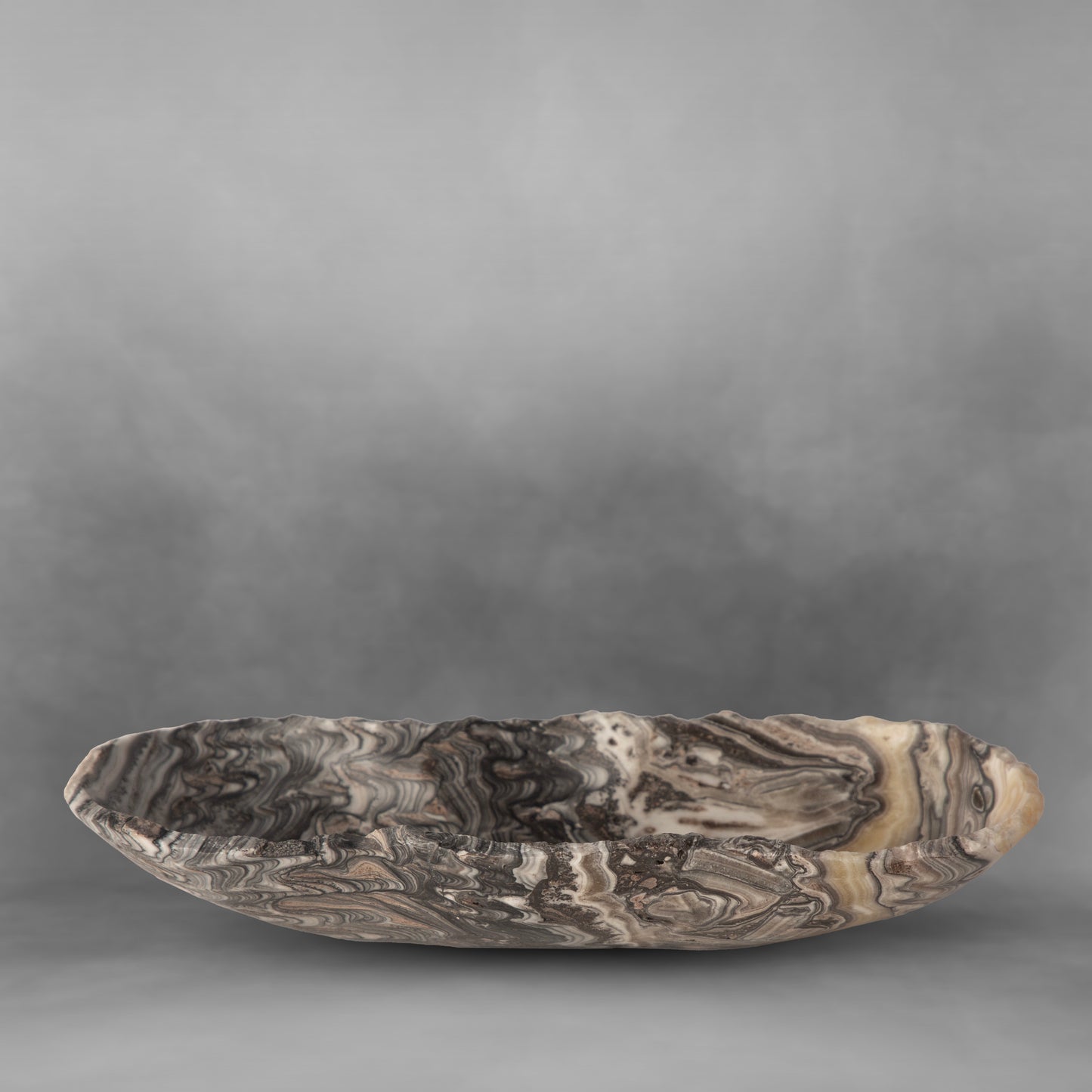 Natural stone art, abstract grays with brushstrokes of white, onyx candy bowl (small)