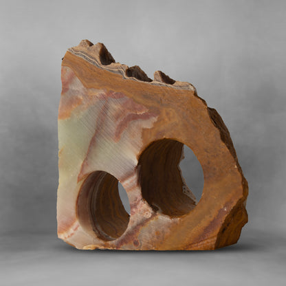 Red Stone, strong ocher and translucent white, wine rack in onyx, 2 bottles