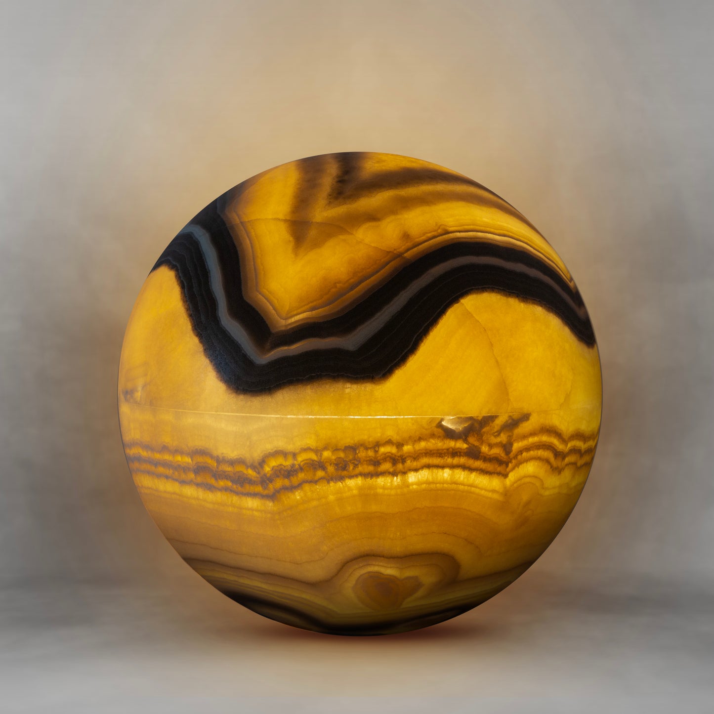 Almost Jupiter, astonishing onyx sphere lamp in light browns and black