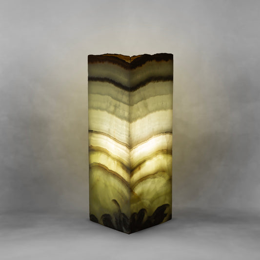 Layers of the Earth Series 75, multicolored onyx rectangle table lamp, irregular top