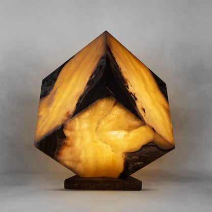 Yellow & Black, elegant onyx cube table lamp
