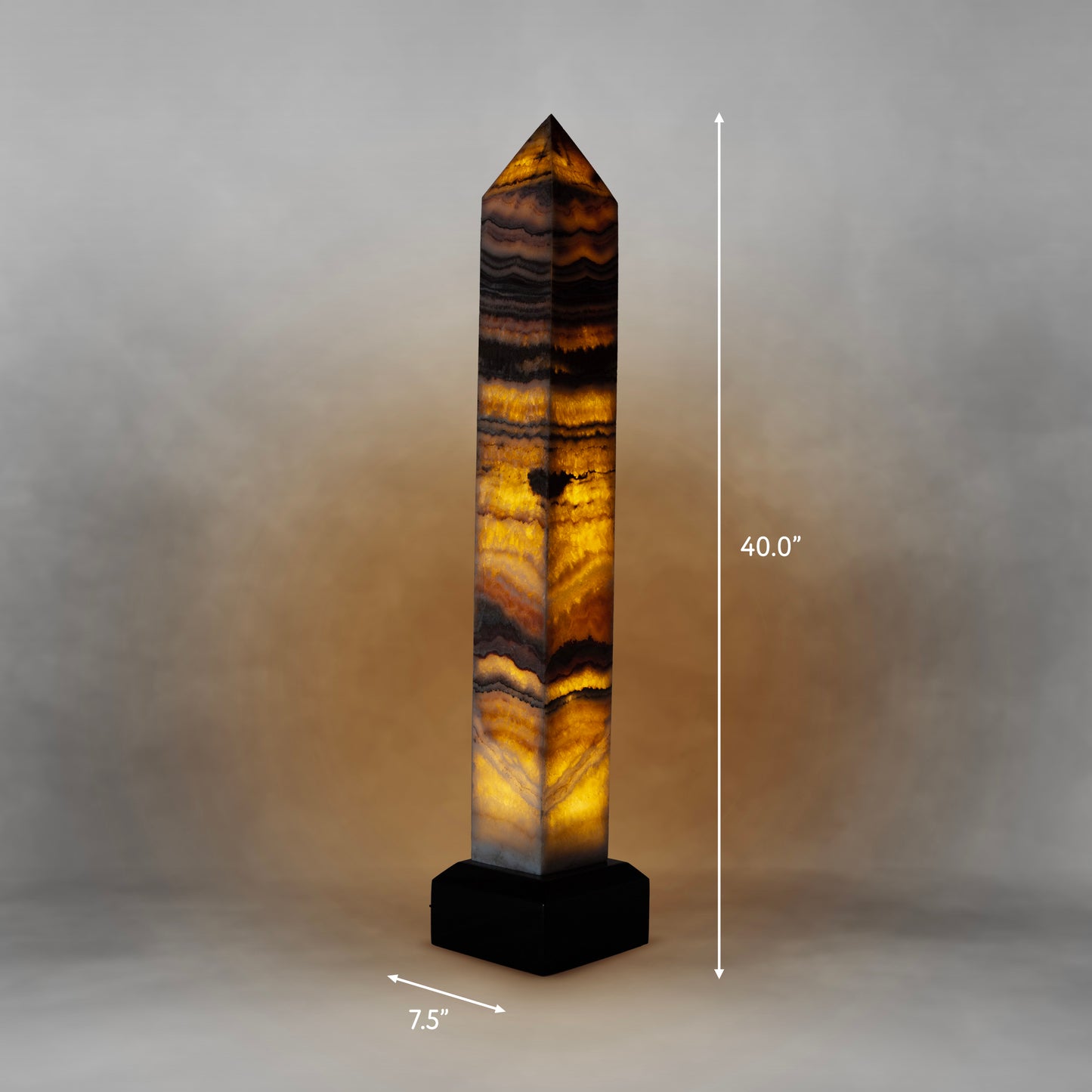 Terracotta Patterns, impressive onyx obelisk lamp (large)