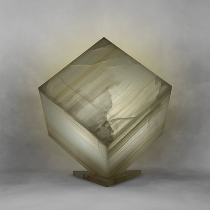Cream of Light, attractive translucent onyx cube table lamp