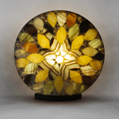 The Flower, beautiful stone patterns in an onyx circle table lamp