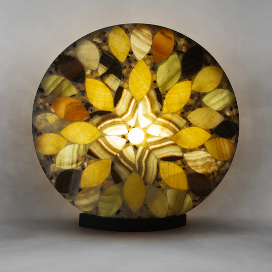 The Flower, beautiful stone patterns in an onyx circle table lamp