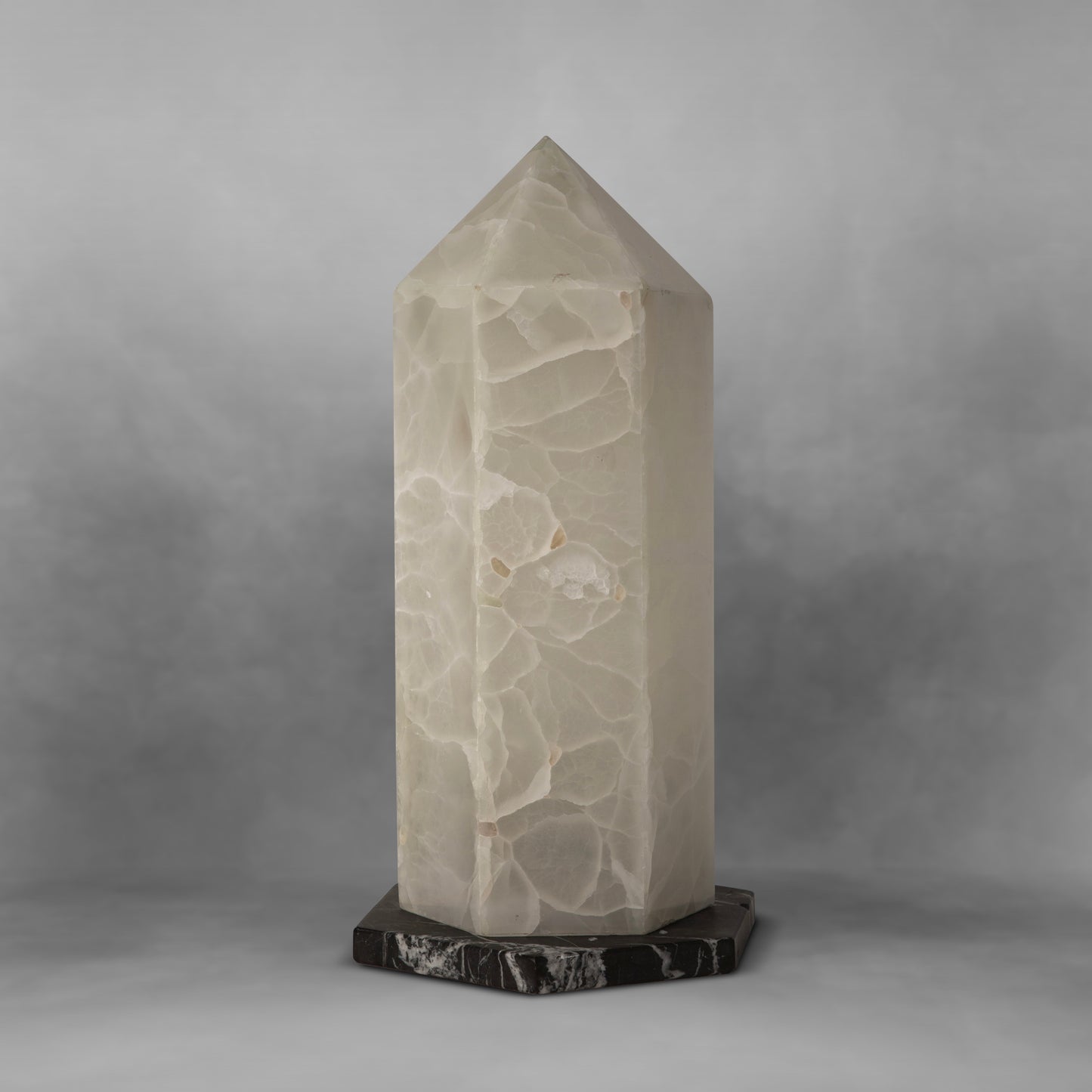 White Obelisk, exquisite white textured onyx rectangle table lamp