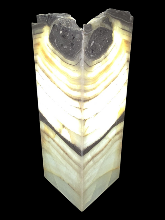 Layers of the Earth Series 75, multicolored onyx rectangle table lamp, irregular top