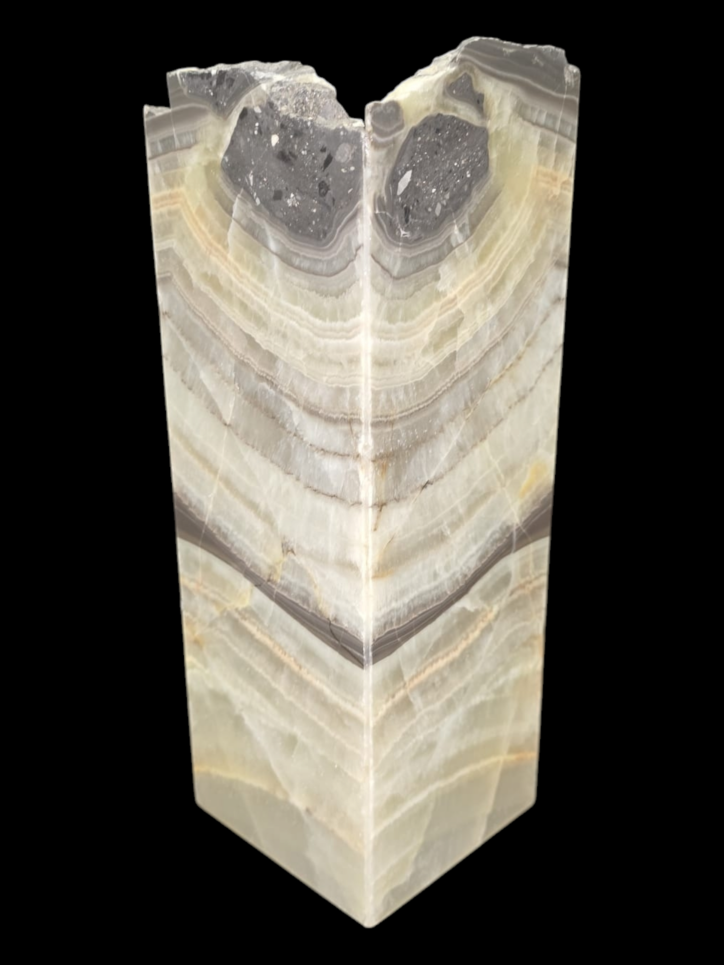 Layers of the Earth Series 75, multicolored onyx rectangle table lamp, irregular top